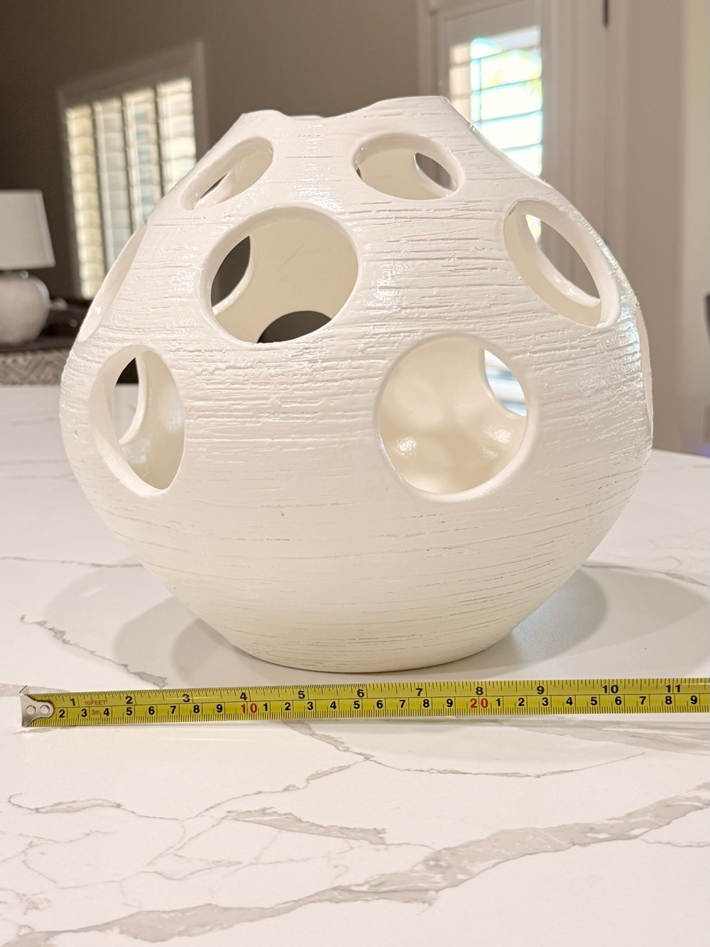 Portuguese Ceramic Cutout Decorative Sphere Vase White⁠ - Picture 3 of 5